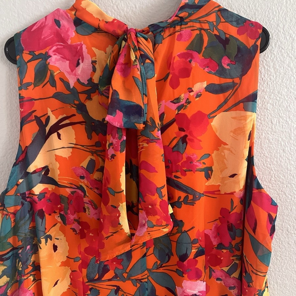 Robbie Bee 22W Swing Trapeze Dress Floral Tie Neck Resort Vacation Cruise Wear - Picture 5 of 7
